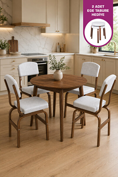 VİLİNZE Ege Sandalye Avanos Mdf Yuvarlak Ahşap Mutfak Masası Takımı - 90x90 Cm