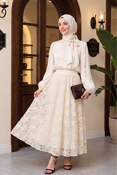 Modamorfo Janjan Suit with Sequin Lining on the Skirt, Tieable Collar and Ela...