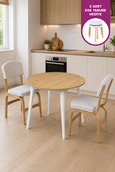 VİLİNZE Ege Sandalye Avanos Mdf Yuvarlak Ahşap Mutfak Masası Takımı - 90x90 Cm