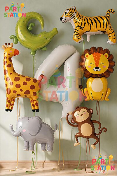 Parti Station Safari Concept Birthday Decoration Set 4 Year Old Number Balloo...