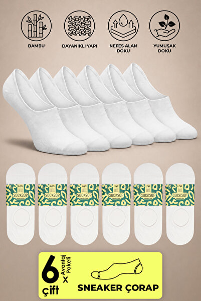 SOCKSOP operation for socks Beyaz Bambu Sneaker Çorap 6'lı Paket Sertifikalı
