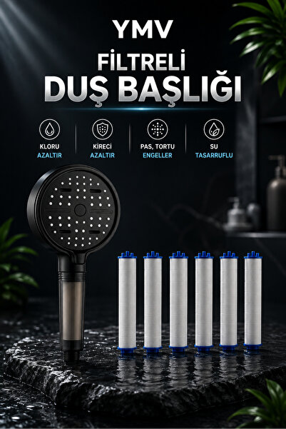 YMV Filtreli Duş Başlığı 6 Fonksiyonlu Kireç Klor Azaltıcı Pas Tortu Kir Enge...