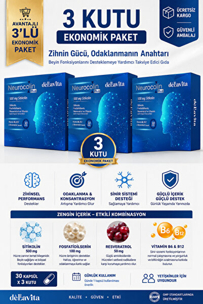 Dellavita Neurocolin Plus 500mg Sitikolin Takviyesi 3Lü avantaj paket