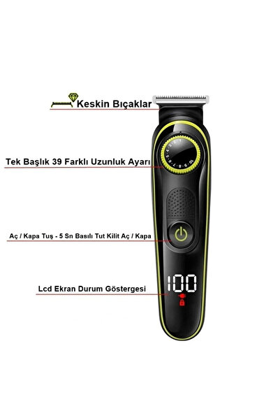 Ipone Yeni Nesil 5 Başlı Pro Kuaför Saç Sakal Burun Ense Lazer Epilasyon Öncesi Traş Tıraş Makinesi
