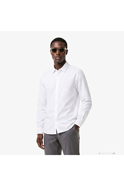 Lacoste Erkek Slim Fit Düğmeli Yaka Beyaz Gömlek