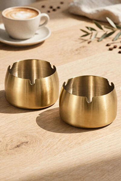 Vipinox Set de 2 scrumiere din metal auriu, design modern, scrumiere elegante...
