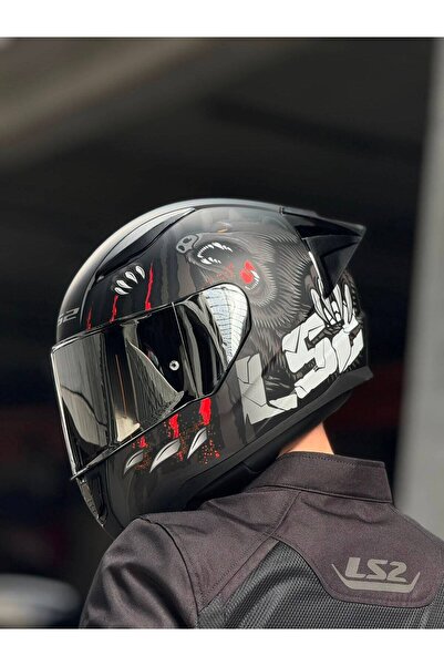 LS2 Rapıd 2 Race Clawn Mat Siyah-gri-kırmızı Kask - GÜMÜŞ VİZÖR