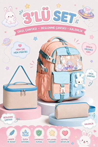 visees Girl's School Backpack Pen Holder Set with Rabbit Figure and Multiple ...