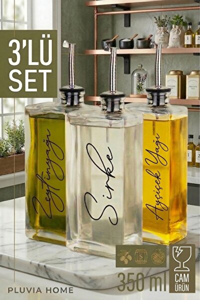 Pluvia Home 3'lü Cam Yağlık Sirkelik Seti 350 ml Paslanmaz Kapaklı Sızdırmaz ...