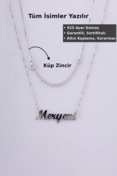 Jewelmim Küp Zincir İsimli Gümüş Kolye | Vermeil Beyaz Altın Kaplama 925 Ayar...