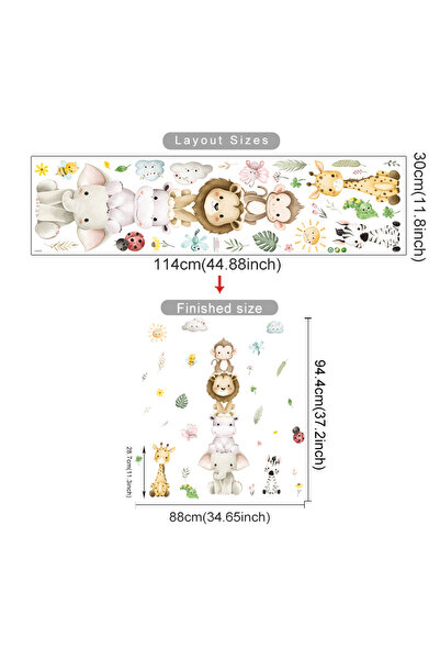 Choice SL2020A Cartoon Cute Africa Animals Leaves Wall Stickers Watercolor El...