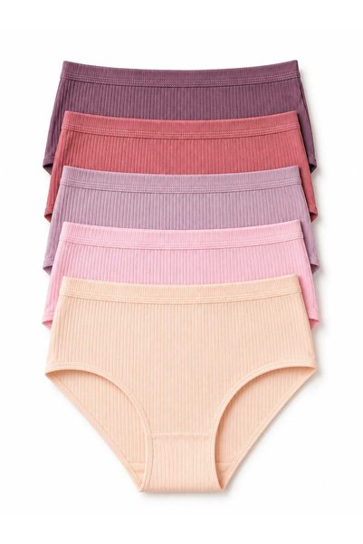 MİSS ELİZZA Cotton Ribbed Women's Panties Mixed Colors 5 Pieces