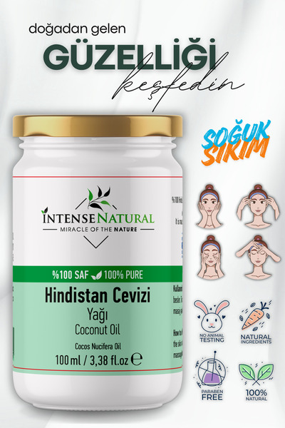 Intense Natural Hindistan Cevizi Yağı Soğuk Sıkım 100 Ml %100 Saf Ve Doğal Coconut Oil