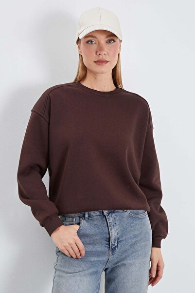 Fulla Moda 3 Yarn Basic Crew Neck Oversize Sweatshirt