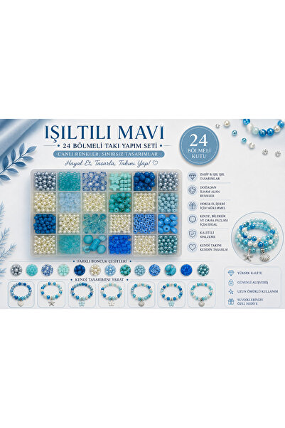 By MO Accessories Çocuklar İçin Mavi Boncuklar ve Figürlerle İnci Boncukla Ta...