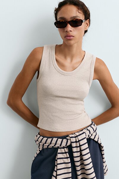 Oysho Pamuklu ve modal geniş askılı fitilli T-shirt