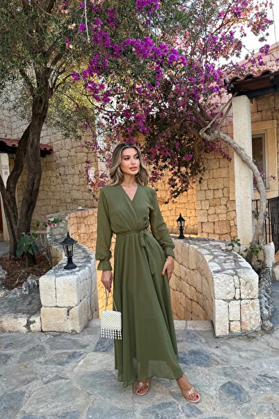 Generic Brand Long Plain Chiffon Khaki Dress