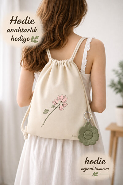 hodie collection Rucsac din pânză cu șnur, cu model de begonie, subțire, ușoa...