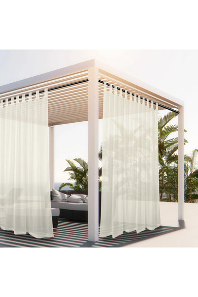 Choice5 Tab top W137 x H213 Beige 1PC, Outdoor Sheer Volie Curtain With Tab T...
