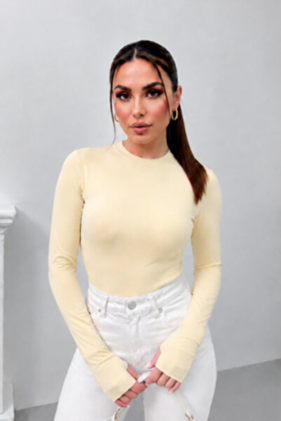 msm fashion Γυναικεία μακρυμάνικη μπλούζα με λαιμόκοψη, υφασμάτινη, με λεπτομ...
