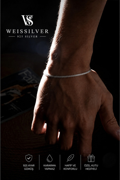 WeisSilver 925 Ayar Gümüş Old Money Hasır Bileklik -Gümüş Ayarlamalı Erkek Bi...