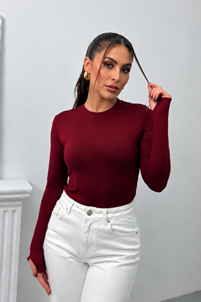 msm fashion Γυναικεία μακρυμάνικη μπλούζα με λαιμόκοψη, υφασμάτινη, με λεπτομ...