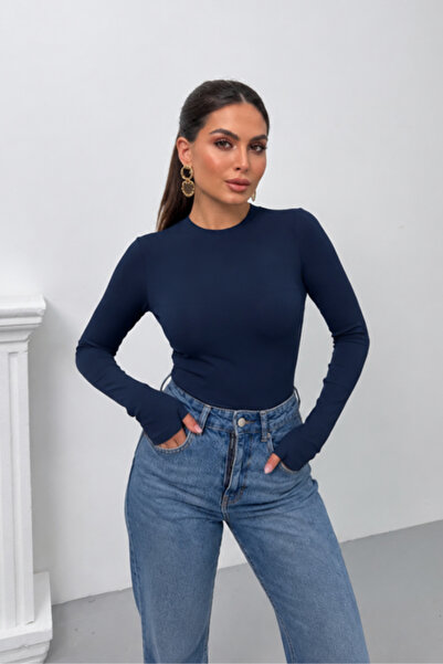 msm fashion Γυναικεία μακρυμάνικη μπλούζα με λαιμόκοψη, υφασμάτινη, με λεπτομ...