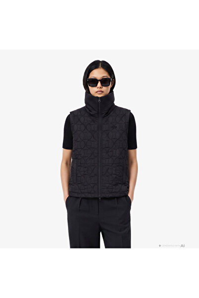 Lacoste Kadın Regular Fit Kapüşonlu Kapitone Siyah Yelek