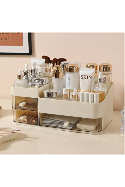 Choice A lot L cream Chic Drawer-Style Cosmetic Organizer With Mirror - Porta...