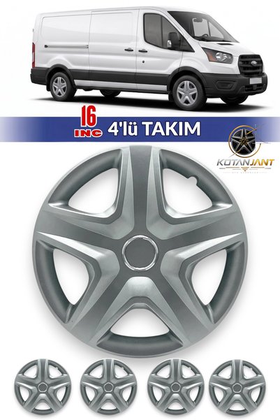 Kotanjant FORD TRANSİT 16 İnç Jant Kapağı 4'lü Set Gümüş + 4 Amblem + 8 Cırt Kelepçe