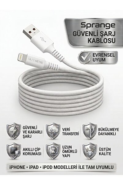 Genel Markalar iPhone Şarj Kablosu 1 Metre 1A - GÜVENLİ ŞARJ USB to Lightning...