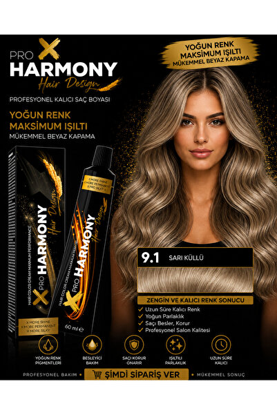 X Pro Harmony Küllü Sarı Saç Boyası 9.1 Açık Sarı Küllü Kalıcı Tüp Saç Boyası...