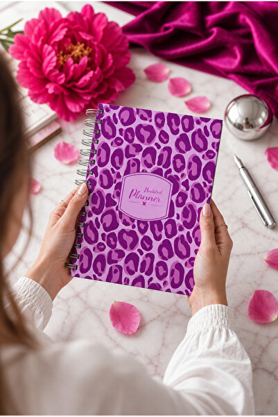 White Notebook A5 Spiralli Süresiz Planlayıcı Ajanda Pembe Leopar - 15x21.