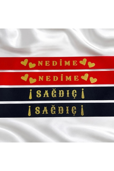 EvremStore 2 Adet Sağdıç 2 Adet Nedime Kurdelesi Gold