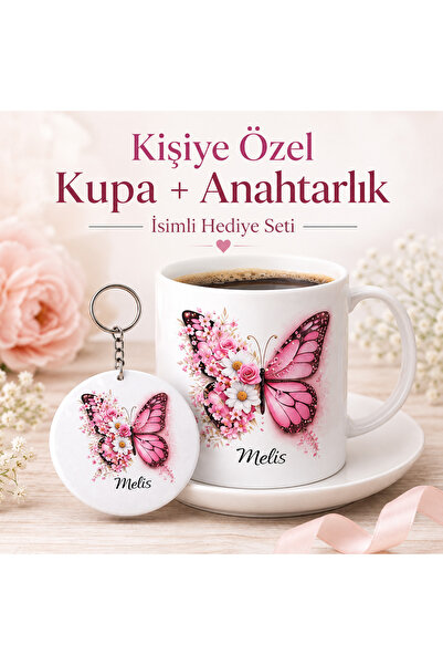 Sultan magnet hediyelik Kişiye Özel İsimli Kahve Fincanı ve Anahtarlık Kelebe...