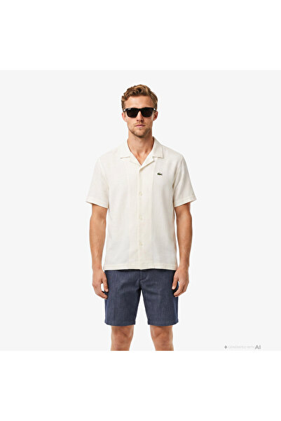 Lacoste Erkek Relaxed Fit Kısa Kollu Krem Gömlek