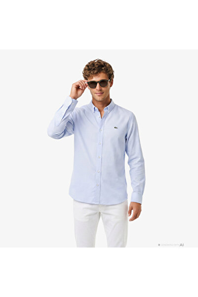 Lacoste Erkek Slim Fit Düğmeli Yaka Mavi Gömlek