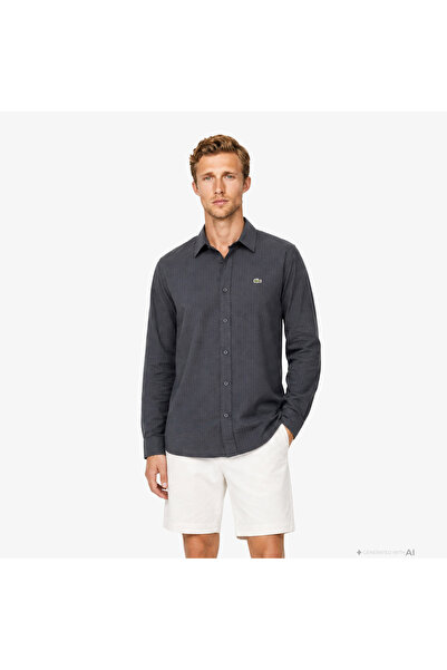 Lacoste Erkek Regular Fit Düğmeli Yaka Koyu Gri Gömlek