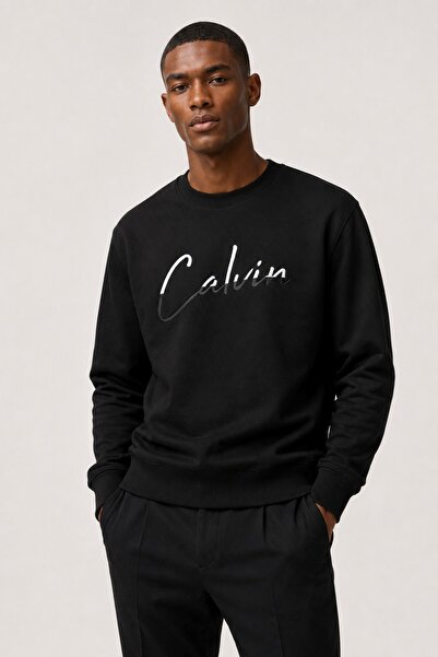 Calvin Klein Logo Crew Neck Organic Cotton Men's Sweat K10k108603 Beh Black