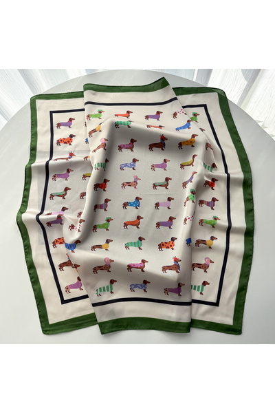 Choice3 6FJ113-15-Green Imitation Silk Scarves Bandanas Cotton Dog Printed Sq...