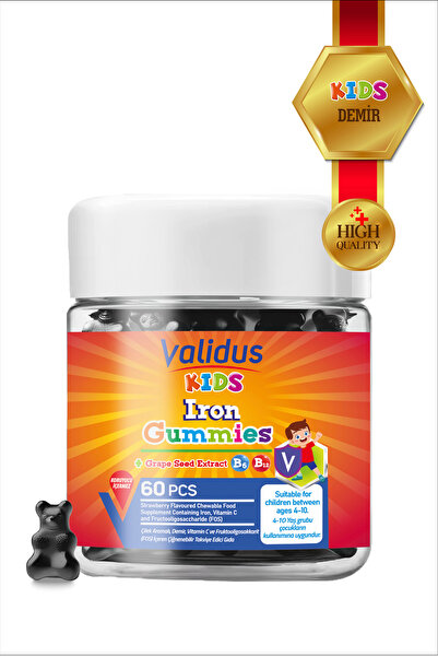 Validus Kids Iron Vitamin C Vitamin B6 - B12 Fos 60 Gummies