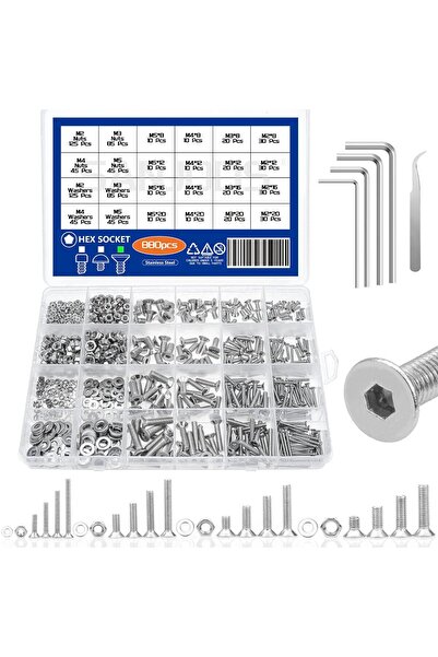 Choice M2 M3 M4 M5 (880pcs) Flat Head 880Pcs Stainless Steel 304 Hex Socket F...