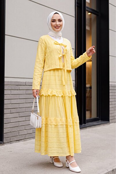 Modamorfo Tied Front Scalloped Skirt Set - Yellow