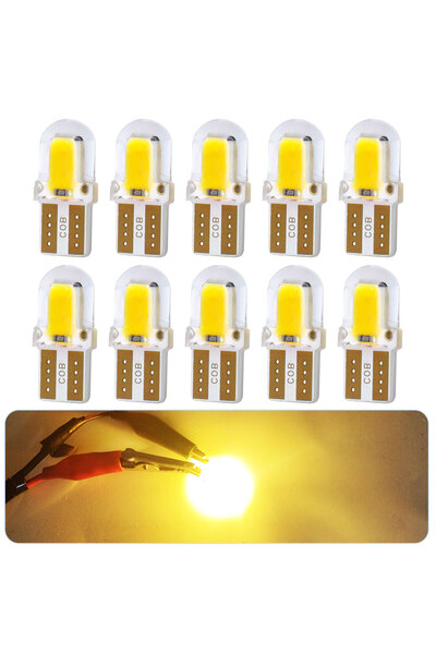 Choice1 10 قطع من مصابيح LED COB T10 W5W القوية باللون الأصفر، أضواء إشارة ال...