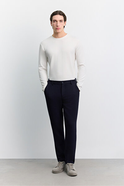Avva Erkek Lacivert Yanı Lastikli Gofreli Elastan Slim Fit Pantolon A62Y3080