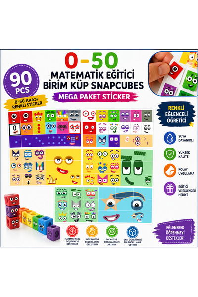 Printhome Matematik Eğitici Birim Küp Snapcubes /0-50 Mega Paket Sticker 90 Pcs