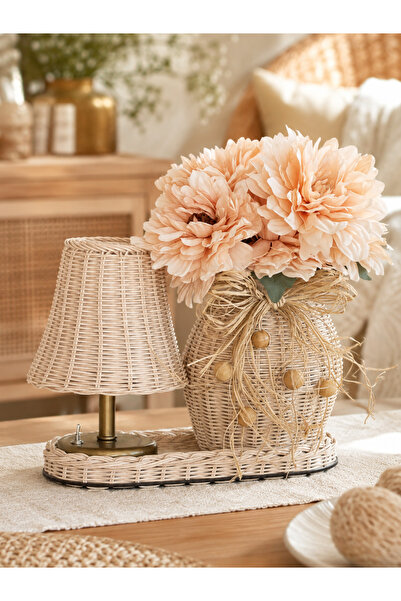 Maison Avf 4'lü Rattan Masa Lambası - Alt Eskitme Gold & Düzenleyici & Vazo &...