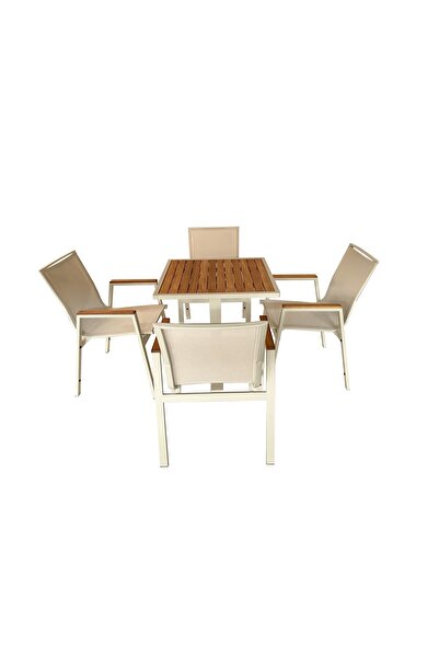 Aluseat Alüminyum Fileli Koltuk 80x80 İreko Tablalı Masa Set 4 Sandalye 1 Mas...
