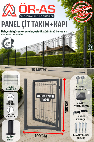 ÖR-AS TEL ÖRGÜ & PANEL ÇİT SİSTEMLERİ Panel Çit Takım ( 100 Cm Yükseklik 10 m...