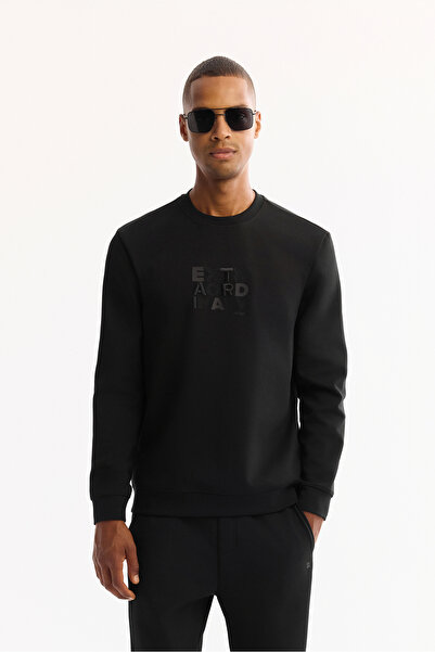 Avva Men's Black Crew Neck Cotton Bi-Stretch Printed Regular Fit Sweatshirt A...